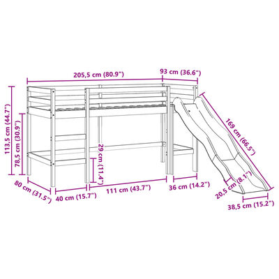 vidaXL Krakkakoja með Göngum Blá 80x200 cm Gegnheil Fura