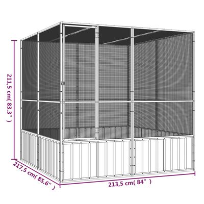 vidaXL Fuglabúr Reykgrár 213,5x217,5x211,5 cm Sinkhúðað Stál