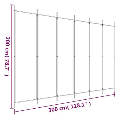 vidaXL 6-falt skilrúm Reykgrátt 300x200 cm Tauefni