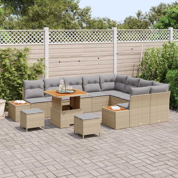 vidaXL Gar&eth;s&oacute;fa sett me&eth; p&uacute;&eth;i 12 pcs Drapplita&eth;ur Poly rattan