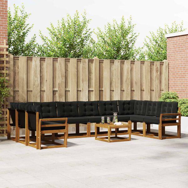 vidaXL &Uacute;ti s&oacute;fasett me&eth; p&uacute;&eth;i 11 pcs N&aacute;tt&uacute;rulegur og svartur