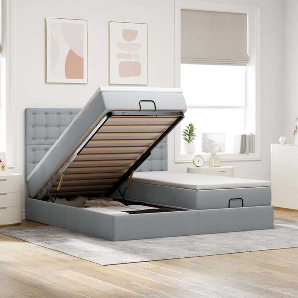 vidaXL Ottoman rúmgrind með dýnum Ljósgrár 160x200cm Efni