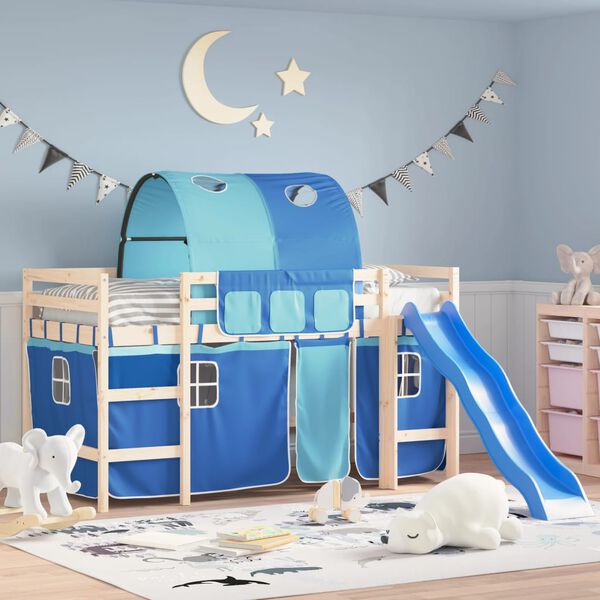 vidaXL Gluggatj&ouml;ld fyrir Kojur me&eth; G&ouml;ngum Bl&aacute; P&oacute;l&yacute;ester