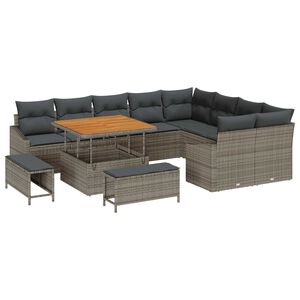 vidaXL Gar&eth;s&oacute;fa sett me&eth; p&uacute;&eth;i me&eth; geymslu 12 pcs Gr&aacute;r Poly rattan
