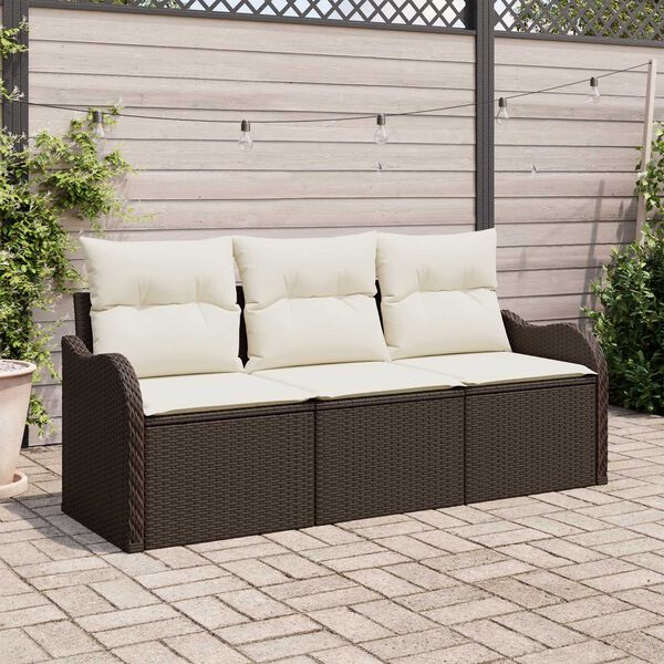 vidaXL Gar&eth;s&oacute;fa sett me&eth; p&uacute;&eth;i me&eth; geymslu 3 pcs Br&uacute;nn Poly rattan