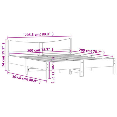 vidaXL Rúmgrind án Dýnu Hvít 200x200 cm Gegnheil Fura