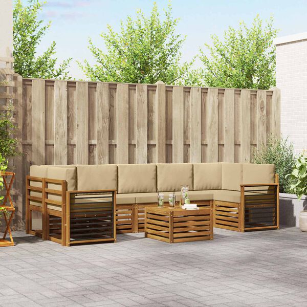 vidaXL &Uacute;ti s&oacute;fasett me&eth; p&uacute;&eth;i 8 pcs N&aacute;tt&uacute;rulegt og B&eacute;ig Hrein akas&iacute;utr&eacute;