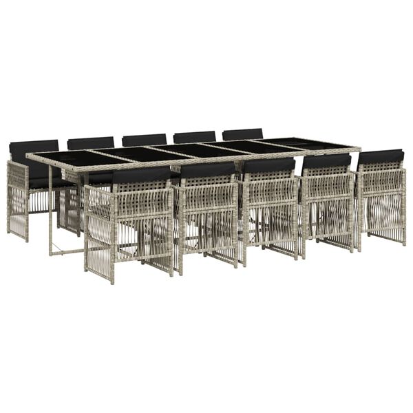 vidaXL 11 Hluta Gar&eth;bor&eth;stofusetti&eth; me&eth; P&uacute;&eth;um Lj&oacute;sgr&aacute;r P&oacute;l&yacute;rattan