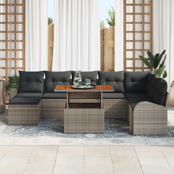 vidaXL Gar&eth;s&oacute;fa sett me&eth; geymslu 9 pcs Gr&aacute;r Poly rattan
