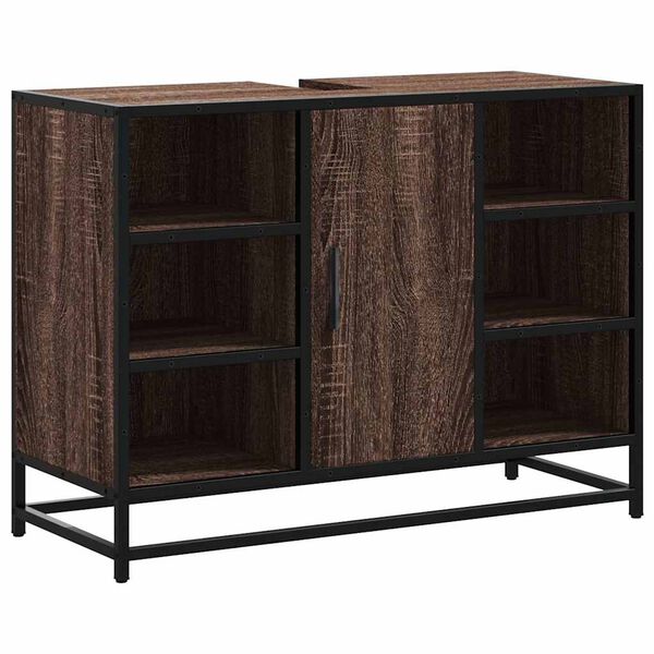 vidaXL Ba&eth;herbergisvasksk&aacute;pur Br&uacute;n Eik 80x33x60 cm Samsettur Vi&eth;ur