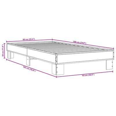 vidaXL Rúmgrind án Dýnu Reyktóna Eikarlitur 90x190 cm