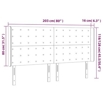 vidaXL Höfðagafl með Eyrum 203x16x118/128 cm Svört Gervileður