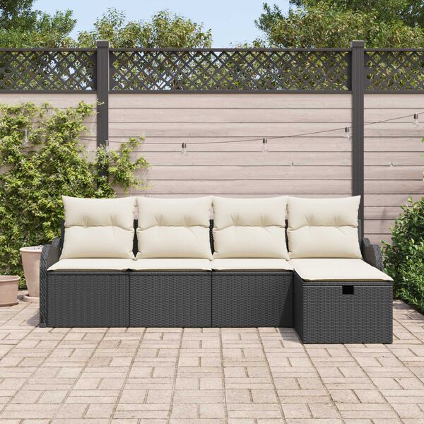 vidaXL Gar&eth;s&oacute;fa sett me&eth; p&uacute;&eth;i me&eth; geymslu 5 pcs Svartur Poly rattan