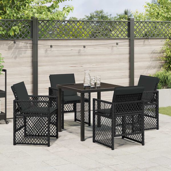 vidaXL Gar&eth;ur bor&eth;sett 5 pcs Svartur p&oacute;l&yacute;rattan