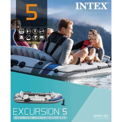Intex Excursion 5-hluta Sett Uppblásanlegur Bátur með Árum og Pumpu 68325NP