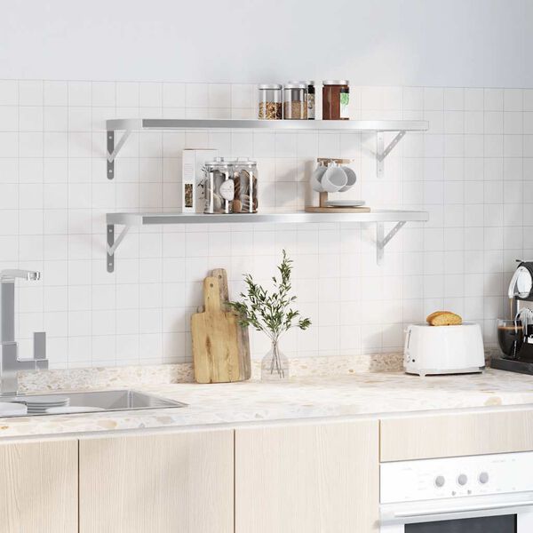 vidaXL Vegghillur 2 stk. 100x30 cm Silfurlita&eth; Ry&eth;fr&iacute;tt St&aacute;l