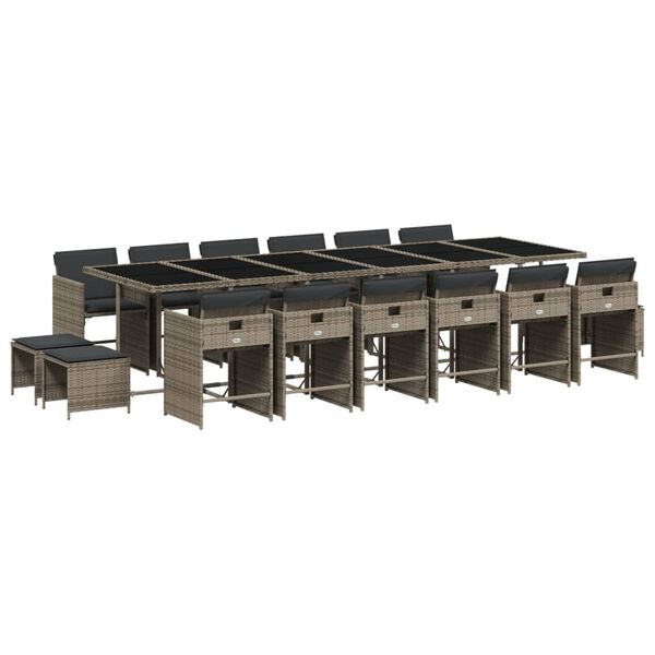 vidaXL 17 Stk. Gar&eth;h&uacute;sgagnasett me&eth; P&uacute;&eth;um P&oacute;l&yacute;rattan Gr&aacute;tt