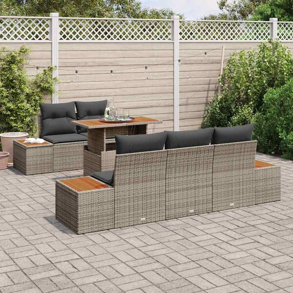 vidaXL Garðsófa sett með geymslu 6 pcs Grár Poly rattan