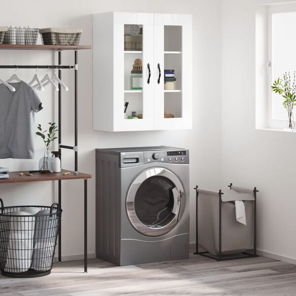 vidaXL Veggfestur Sk&aacute;pur H&aacute;glans Hv&iacute;tur 69,5x34x90 cm Samsettur Vi&eth;ur