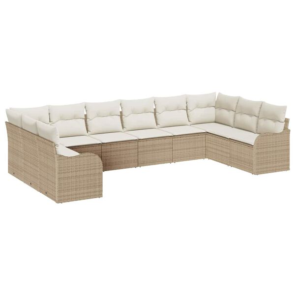 vidaXL Gar&eth;s&oacute;fa sett me&eth; geymslu 10 pcs beige and white p&oacute;l&yacute;rattan