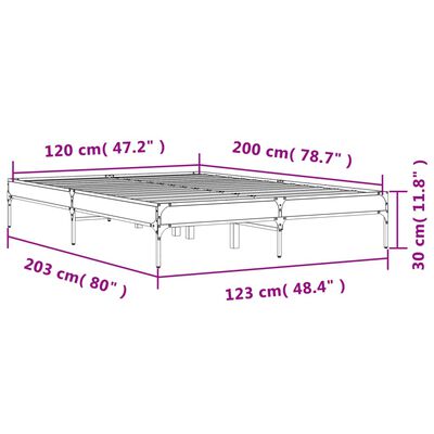 vidaXL Rúmgrind Reyktóna Eik 120x200 cm Samsettur Viður og Málmur