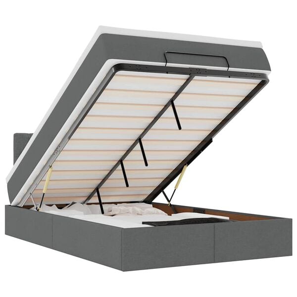 vidaXL Ottoman r&uacute;m me&eth; d&yacute;nu & LED d&ouml;kkgr&aacute;um 120x200 cm Efni