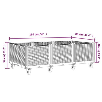 vidaXL Gróðurkassi með Hjólum Svartur 150x80x54 cm PP