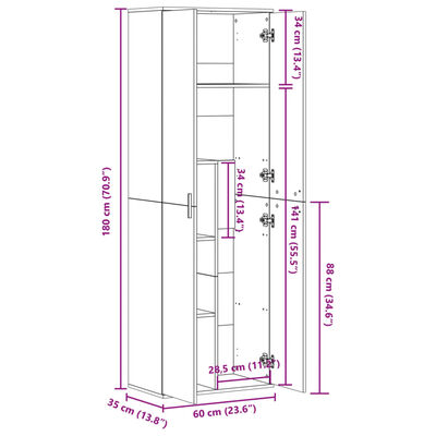 vidaXL Hár Skápur Grár Sonoma 60x35x180 cm Samsettur Viður