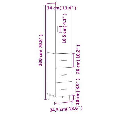 vidaXL Hár Skápur Brún Eik 34,5x34x180 cm Samsettur Viður