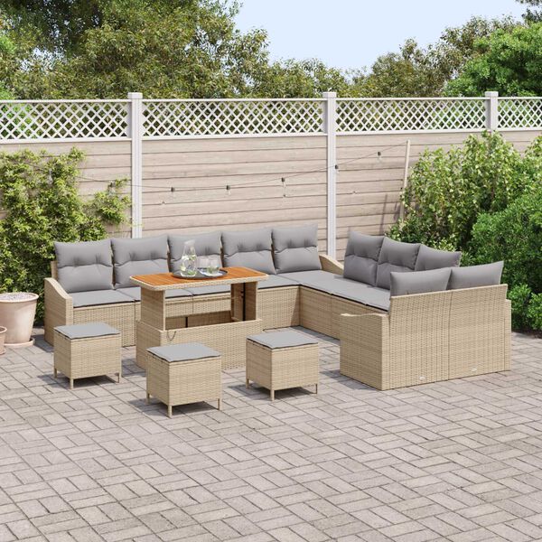 vidaXL Gar&eth;s&oacute;fa sett me&eth; p&uacute;&eth;i 13 pcs Drapplita&eth;ur Poly rattan