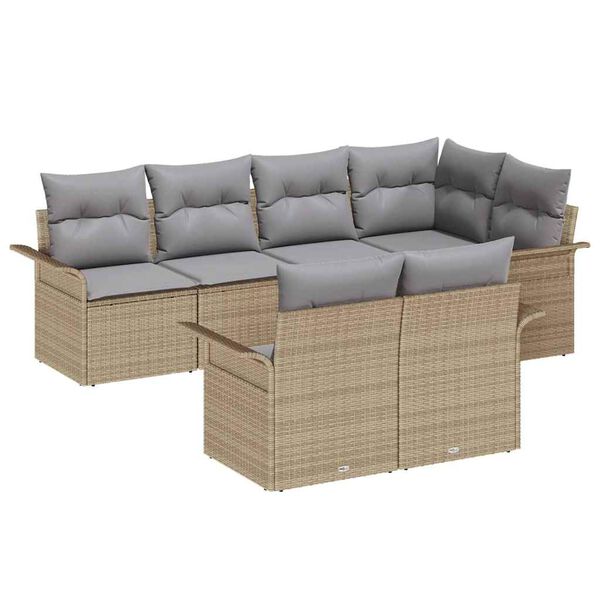 vidaXL Gar&eth;s&oacute;fa sett me&eth; p&uacute;&eth;i 7 pcs Drapplita&eth;ur p&oacute;l&yacute;rattan
