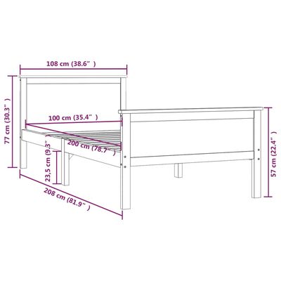 vidaXL Rúmgrind án Dýnu Gegnheil Fura 100x200cm