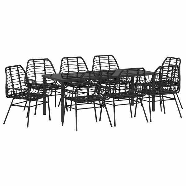 vidaXL Gar&eth;ur bor&eth;sett 9 pcs Svartur p&oacute;l&yacute;rattan