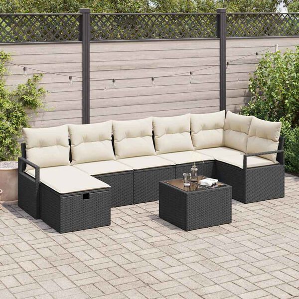 vidaXL Garðsófa sett með púði með geymslu 8 pcs Svartur Poly rattan