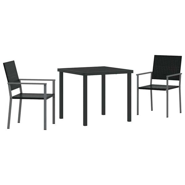 vidaXL Gar&eth;ur bor&eth;sett 3 pcs Svartur PE rattan