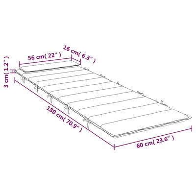 vidaXL Sólbekkjasessa Grár 180x60x3 cm Oxfordefni