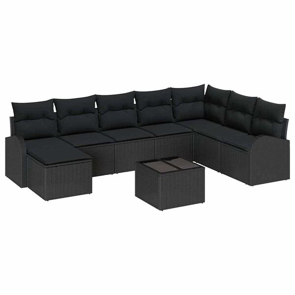 vidaXL S&oacute;fasett me&eth; p&uacute;&eth;i me&eth; geymslu 9 pcs Svartur p&oacute;l&yacute;rattan