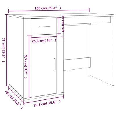 vidaXL Skrifborð Hvítt 100x49x75 cm Samsettur Viður