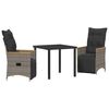 vidaXL Gar&eth;ur bor&eth;sett me&eth; p&uacute;&eth;i 3 pcs Gr&aacute;r p&oacute;l&yacute;rattan