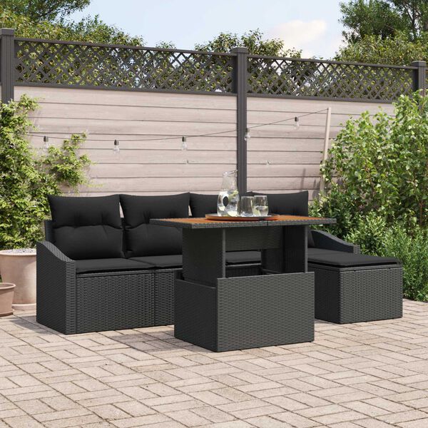 vidaXL Garðsófa sett með geymslu 6 pcs Svartur Poly rattan