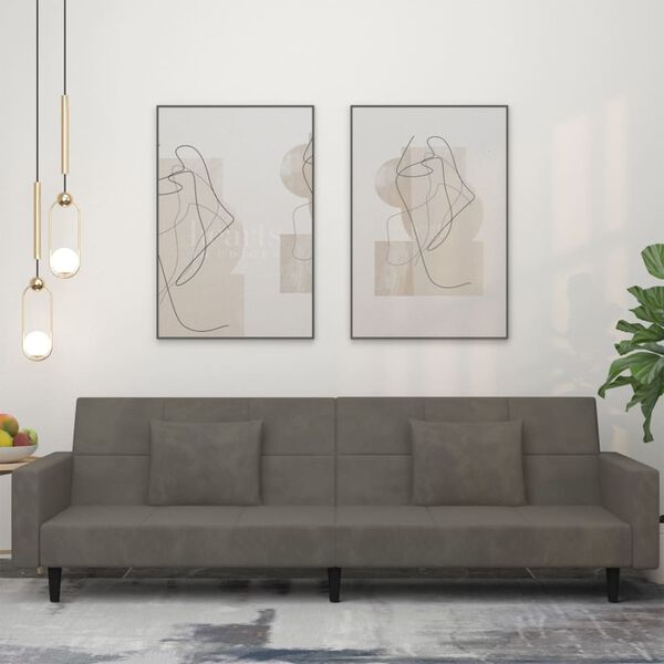 vidaXL 2-sæta Svefnsófi með Tveimur Púðum Dökkgrár Flauel