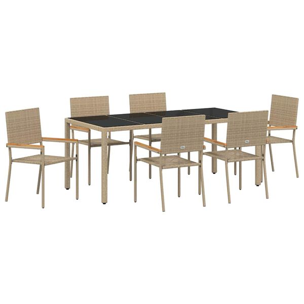 vidaXL Gar&eth;ur bor&eth;sett 7 pcs Drapplita&eth;ur p&oacute;l&yacute;rattan