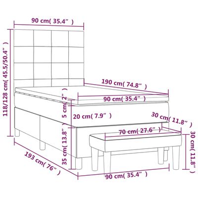 vidaXL Hólfað Springrúm með Dýnu Svart 90x190 cm Flaueli