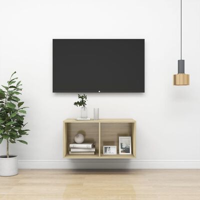 805474 vidaXL Wall-mounted TV Cabinet Sonoma Oak 37x37x72 cm Chipboard