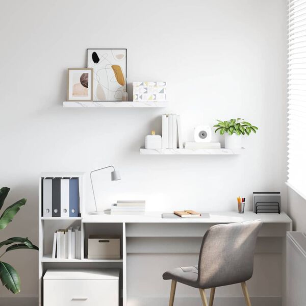 vidaXL Vegghylla 2 pcs Hv&iacute;tt marmara 80 x 23,5 x 4 cm Samsettur vi&eth;ur