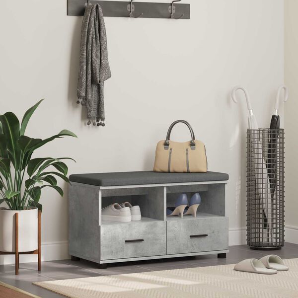 vidaXL Hallarbekk Steingri&eth; 80 x 38 x 46 cm Partikaleins og Polstrafat