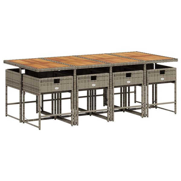 vidaXL 9 Parta Gar&eth;h&uacute;sgagnasett me&eth; Sessum P&oacute;l&yacute;rattan Gr&aacute;tt