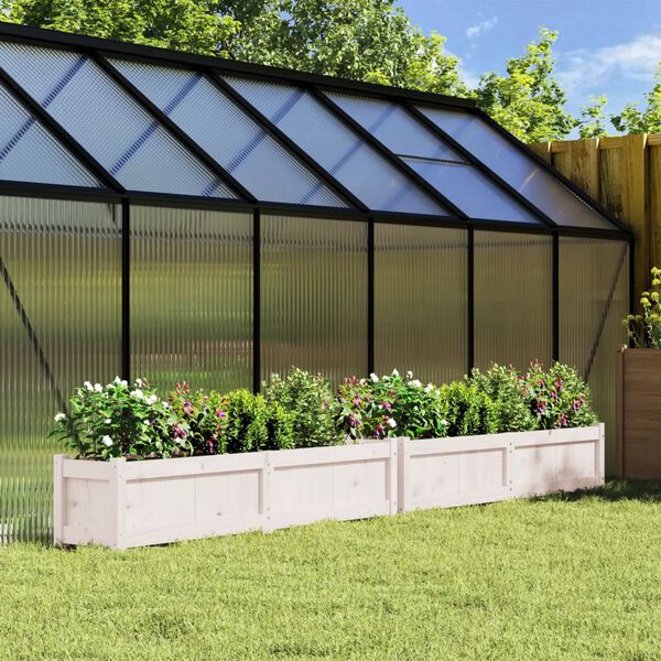 vidaXL Gróðurker í Garðinn 2 stk. Hvít Gegnheill Furuviður