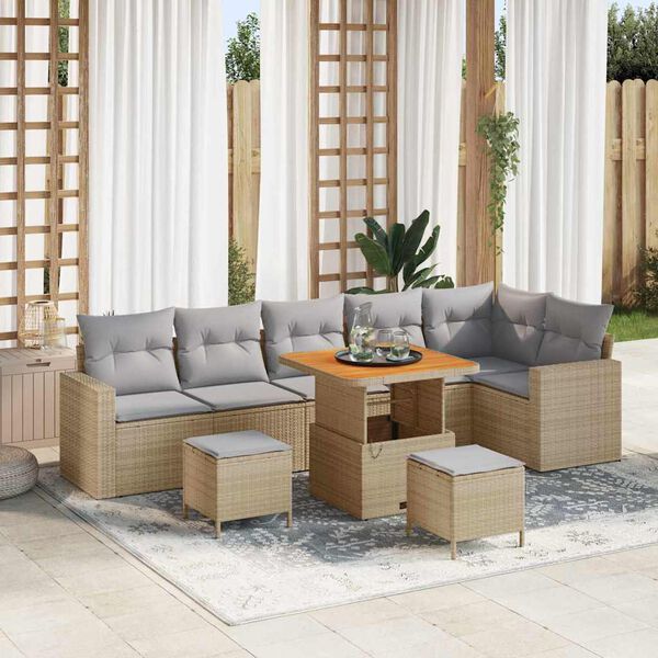 vidaXL Gar&eth;s&oacute;fa sett me&eth; p&uacute;&eth;i 11 pcs Beige og lj&oacute;sgr&aacute;r p&oacute;l&yacute;rattan