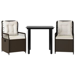 vidaXL 3 Hluta Gar&eth;bor&eth;sett me&eth; Sessum Br&uacute;nt P&oacute;l&yacute;rattan